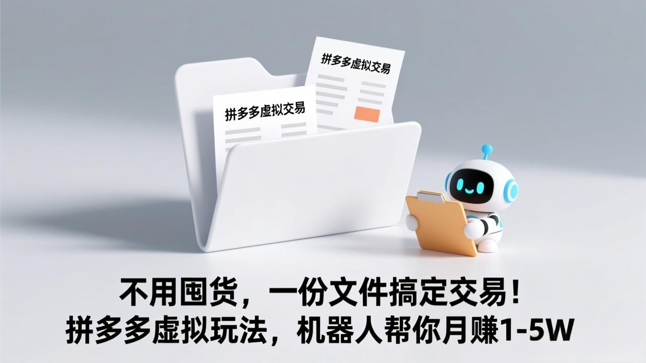 不用囤货，一份文件搞定交易！拼多多虚拟玩法，机器人帮你月赚 1-5W-优创项目网