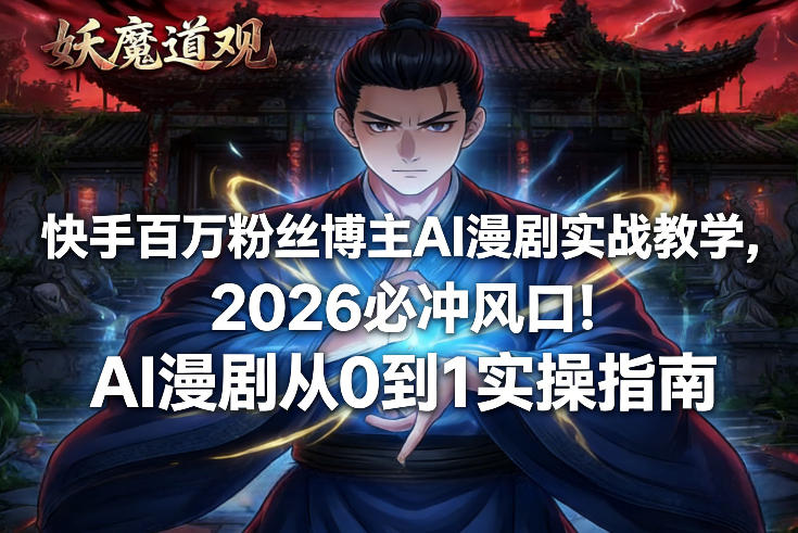 快手百万粉丝博主AI漫剧实战教学，2026必冲风口！AI漫剧从0到1实操指南-优创项目网