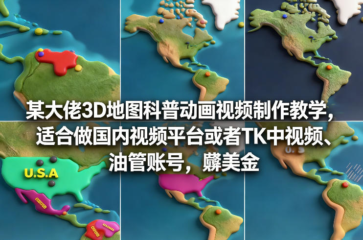 某大佬3D地图科普动画视频制作教学，适合做国内视频平台或者TK中视频、油管账号，賺美金-优创项目网