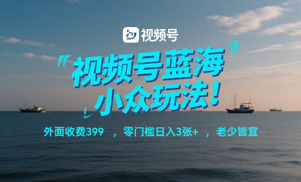 视频号蓝海小众玩法！外面收费399，零门槛日入3张+，老少皆宜-优创项目网