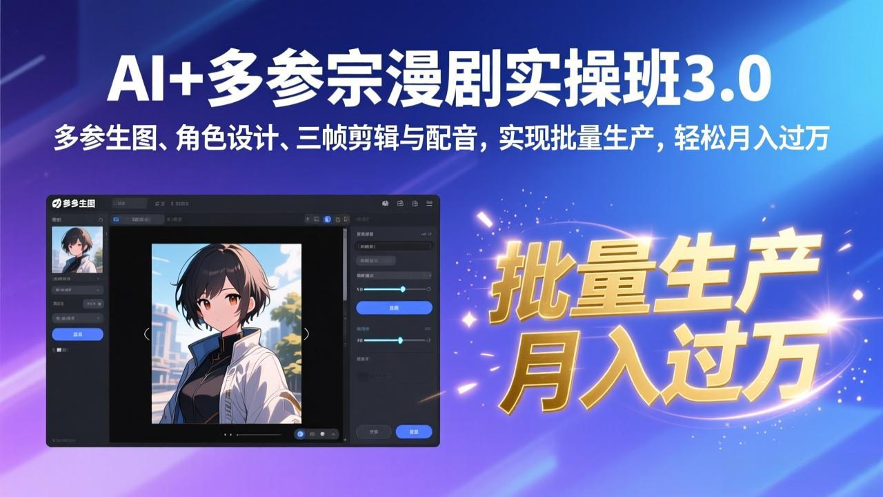 AI+多参宗漫剧实操班3.0：多参生图、角色设计、三帧剪辑与配音，实现批量生产，轻松月入过万-优创项目网