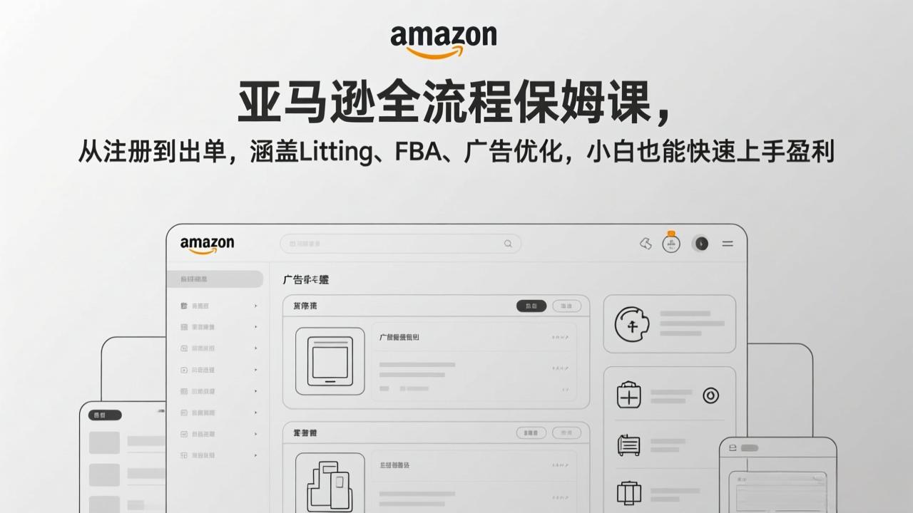 亚马逊全流程保姆课，从注册到出单，涵盖Listing、FBA、广告优化，小白也能快速上手盈利-优创项目网