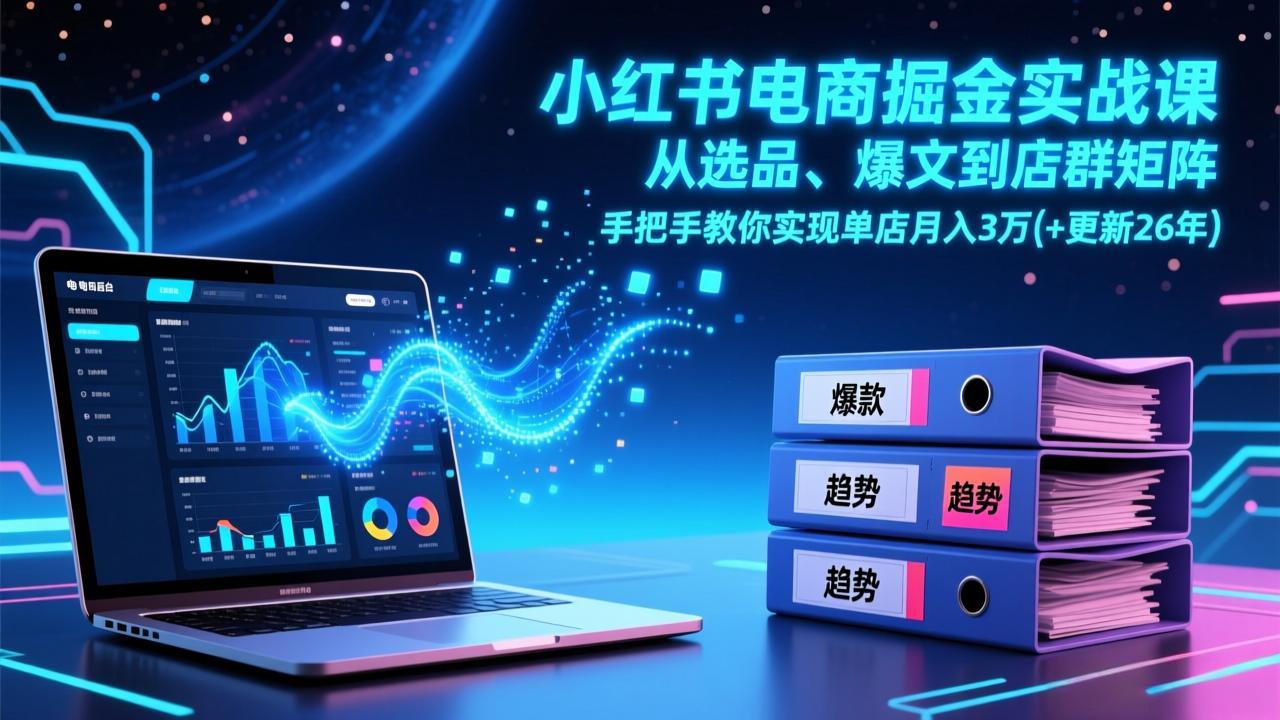 小红书电商掘金实战课，从选品、爆文到店群矩阵，手把手教你实现单店月入3万+(更新26年-优创项目网
