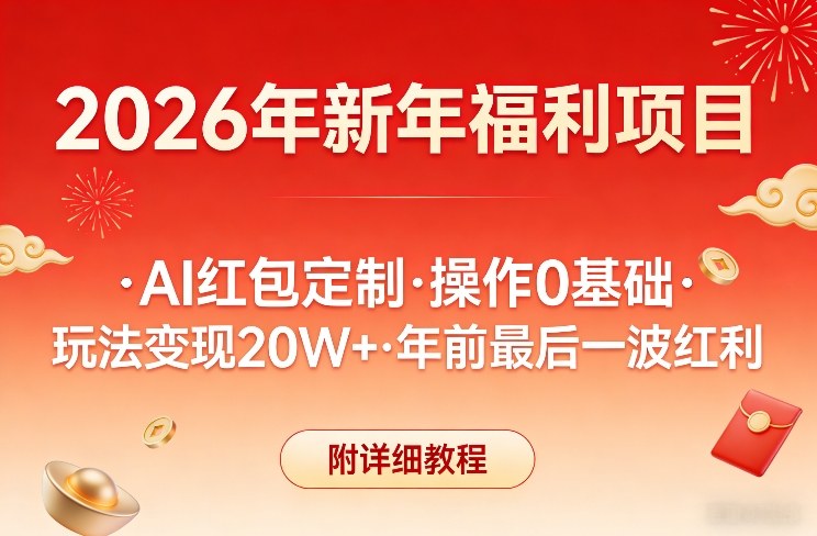 新年福利项目，AI红包定制，操作0基础，玩法变现20W+年前最后一波红利，附详细教程-优创项目网
