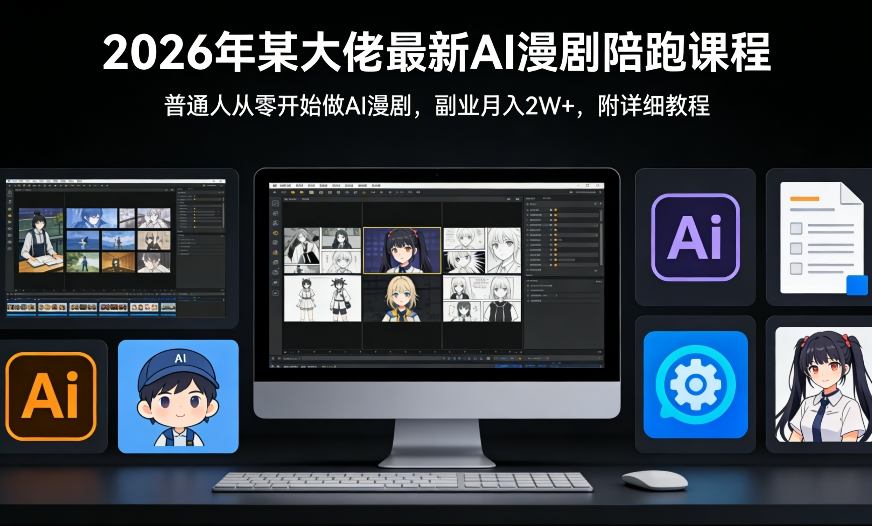 26年某大佬最新Ai漫剧陪跑课程，普通人从零开始做AI漫剧，副业月入2W+-优创项目网