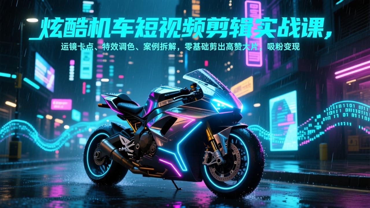 炫酷机车短视频剪辑实战课，运镜卡点、特效调色、案例拆解，零基础剪出高赞大片，吸粉变现-优创项目网