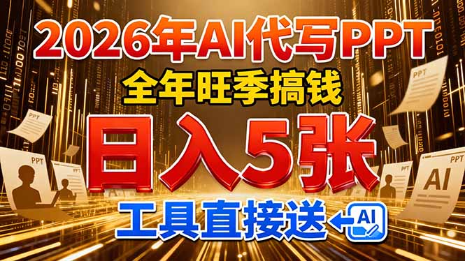 2026用AI代写 PPT，全年旺季搞钱，日入 5张，工具直接送！-优创项目网