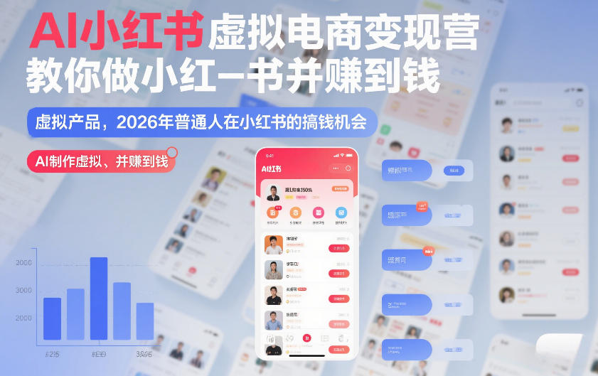 AI小红书虚拟电商变现营，教你做小红书并賺到钱，虚拟产品，2026年普通人在小红书的搞钱机会(完结)-优创项目网