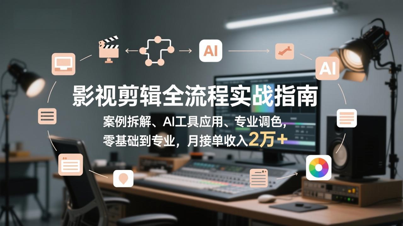 影视剪辑全流程实战指南，案例拆解、AI工具应用、专业调色，零基础到专业，月接单收入2万+-优创项目网