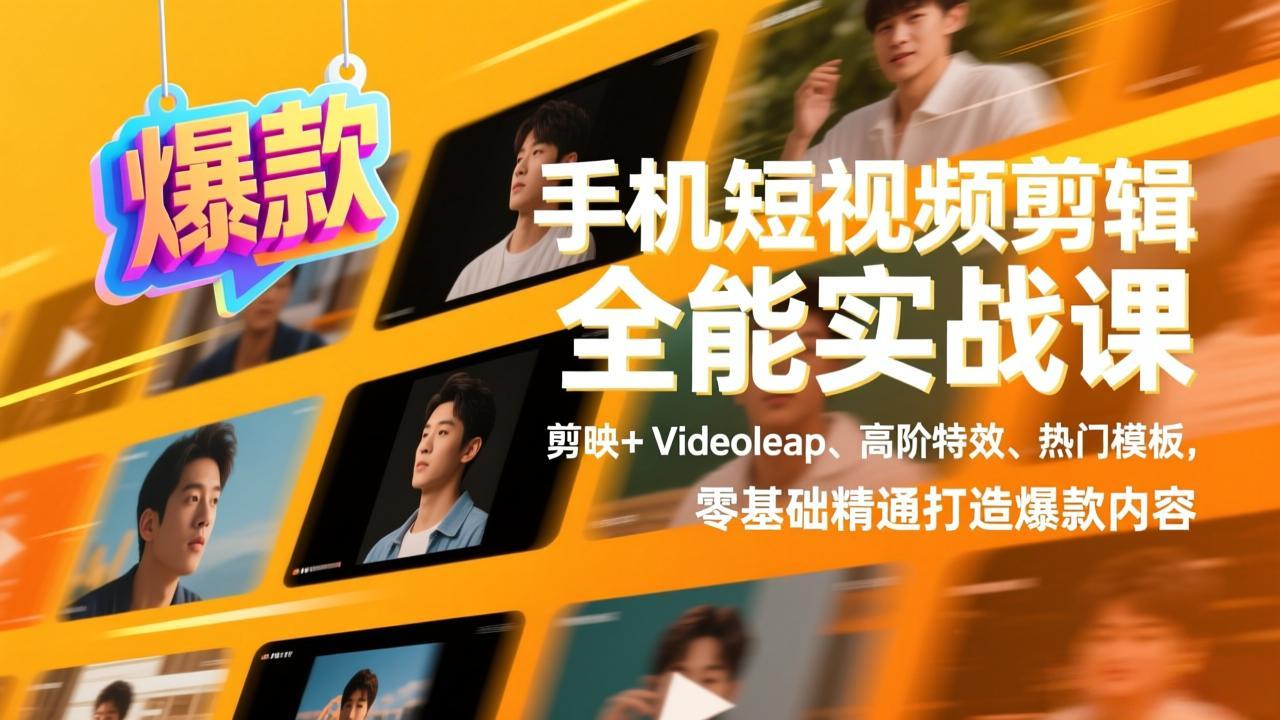 手机短视频剪辑全能实战课，剪映+Videoleap、高阶特效、热门模板，零基础精通打造爆款内容-优创项目网
