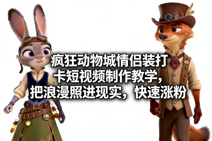 疯狂动物城情侣装打卡短视频制作教学，把浪漫照进现实，快速涨粉-优创项目网