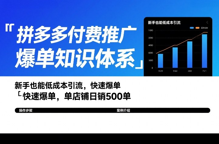 拼多多付费推广爆单知识体系，新手也能低成本引流，快速爆单，单店铺日销500单-优创项目网