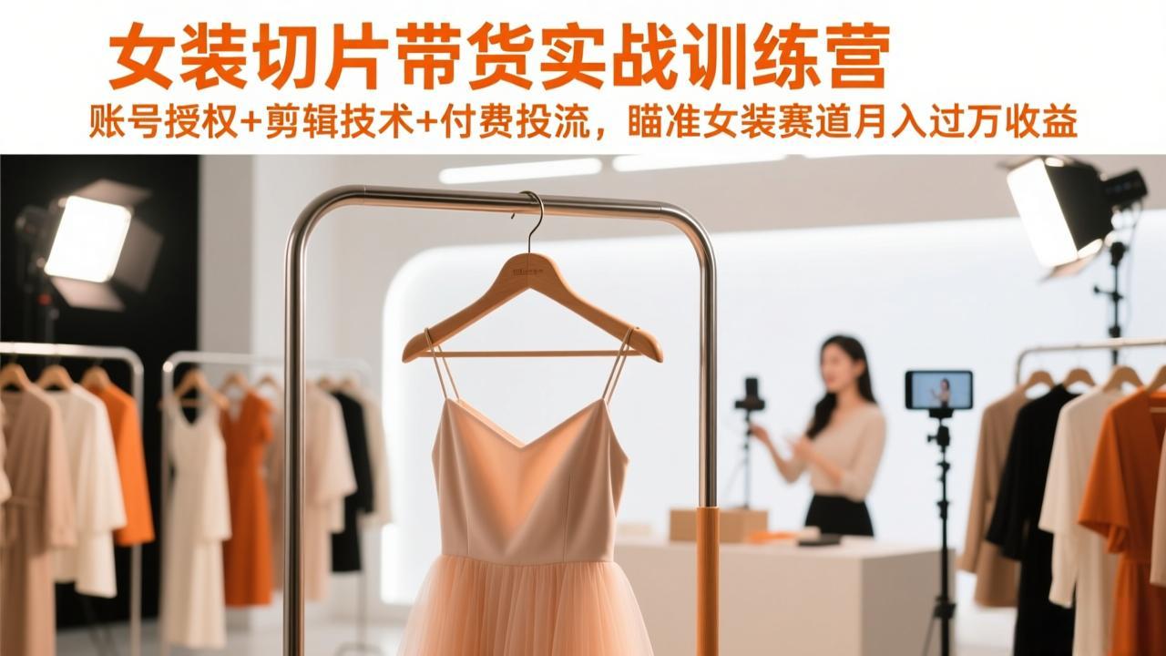 女装切片带货实战训练营，账号授权+剪辑技术+付费投流，瞄准女装赛道月入过万收益-优创项目网