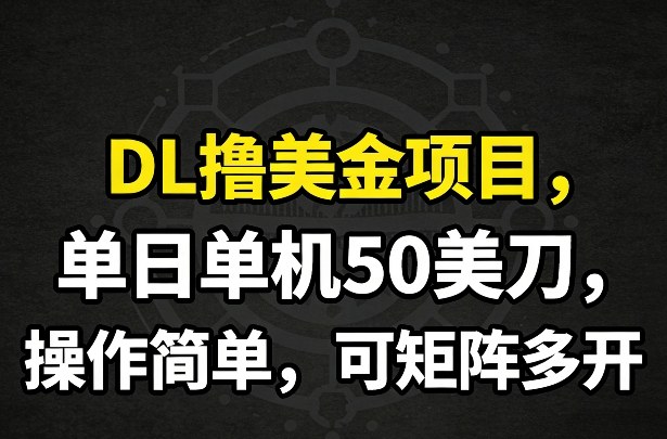 DL撸美金项目，单日单机50美刀，操作简单，可矩阵多开-优创项目网