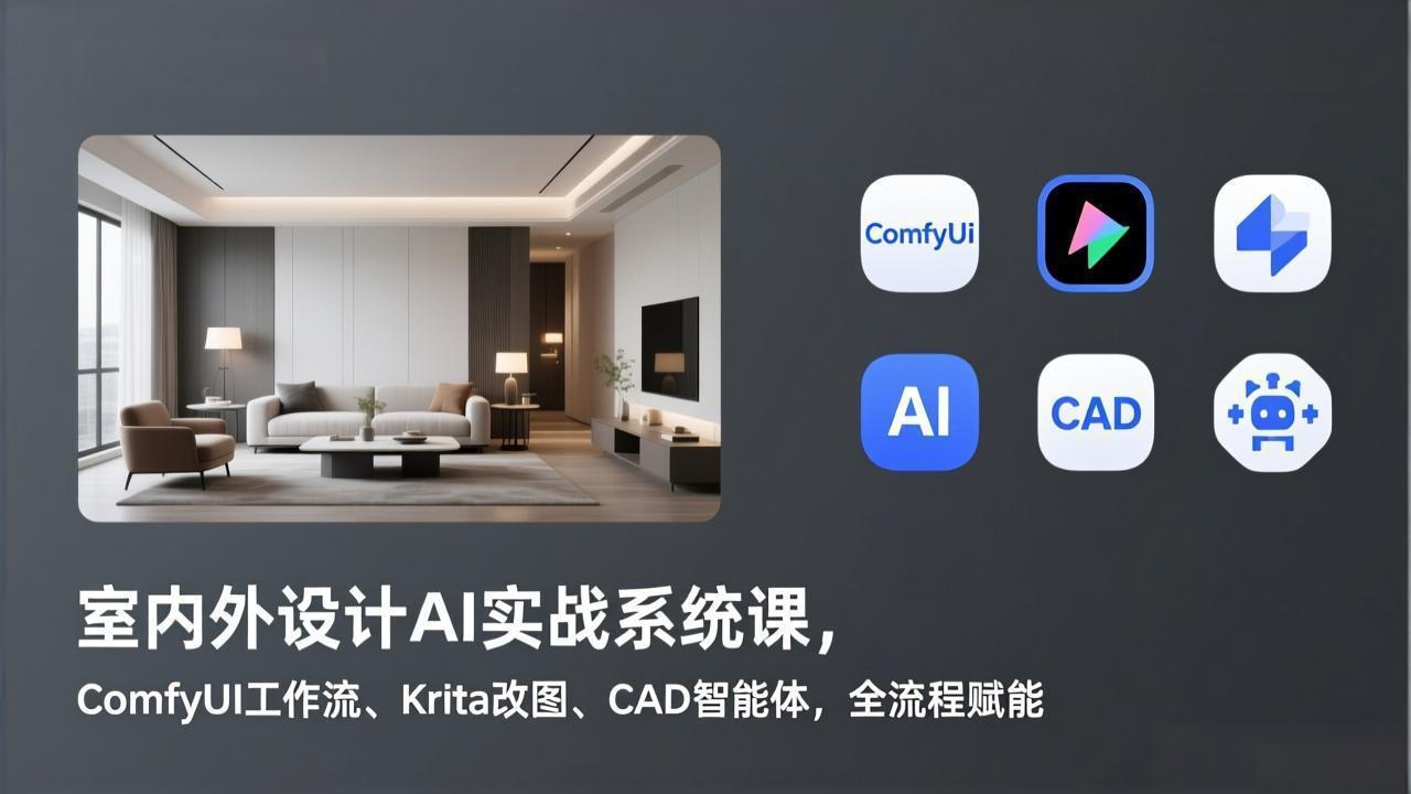 室内外设计AI实战系统课，ComfyUI工作流、Krita改图、CAD智能体，全流程赋能-优创项目网