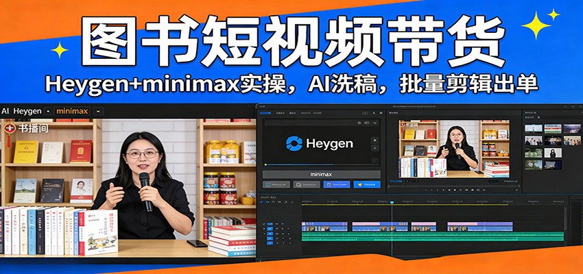 图书短视频带货：Heygen+minimax实操，AI洗稿 ，批量剪辑出单-优创项目网