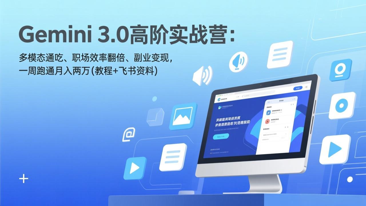 Gemini 3.0高阶实战营：多模态通吃、职场效率翻倍、副业变现，一周跑通月入两万(教程+飞书资料-优创项目网