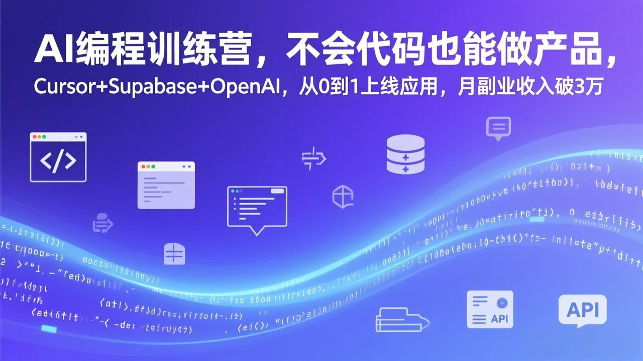 AI编程训练营，不会代码也能做产品，Cursor+Supabase+OpenAI，从0到1上线应用，月副业收入破3万-优创项目网