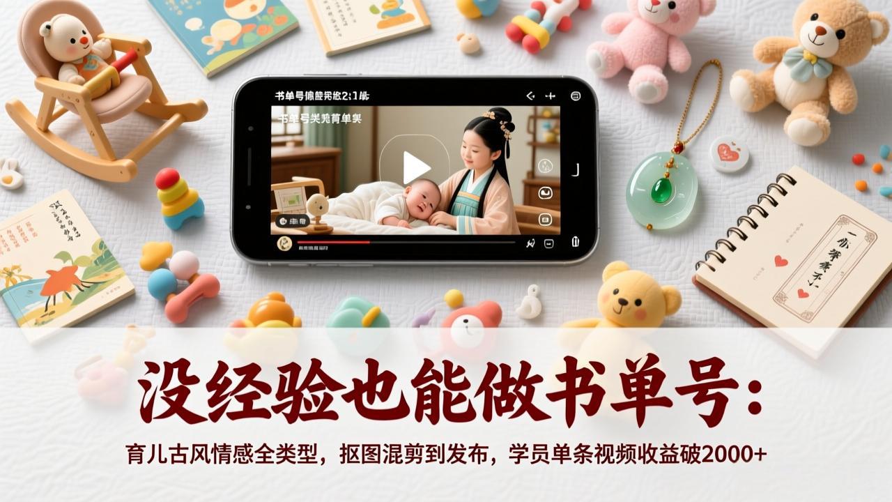 没经验也能做书单号：育儿古风情感全类型，抠图混剪到发布，学员单条视频收益破2000+-优创项目网