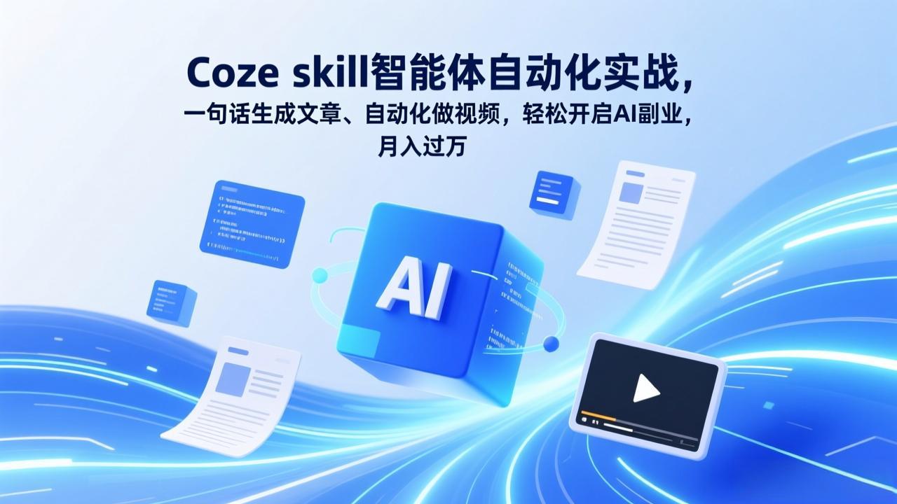 Coze skill智能体自动化实战，一句话生成文章、自动化做视频，轻松开启AI副业，月入过万-优创项目网