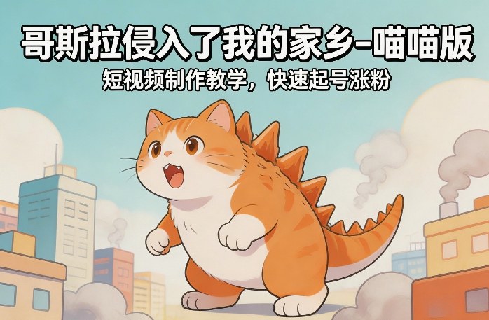 哥斯拉侵入了我的家乡–喵喵版短视频制作教学，快速起号涨粉-优创项目网