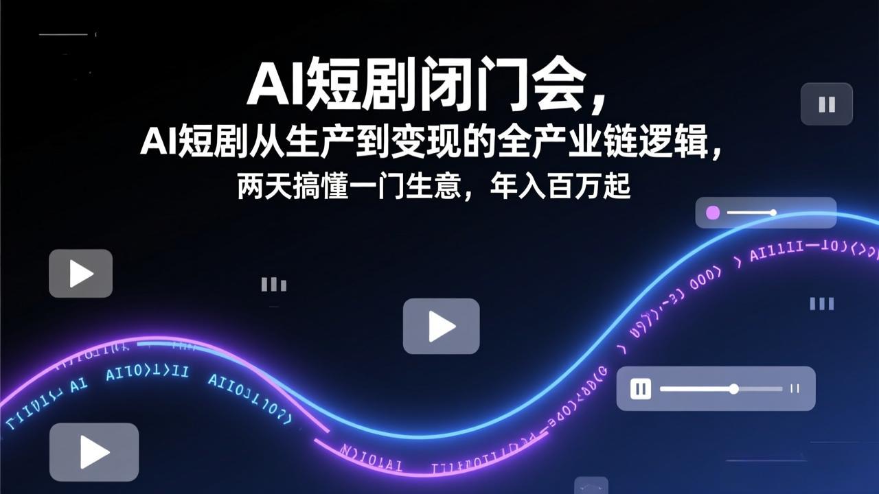 AI短剧闭门会，AI短剧从生产到变现的全产业链逻辑，两天搞懂一门生意，年入百万起-优创项目网