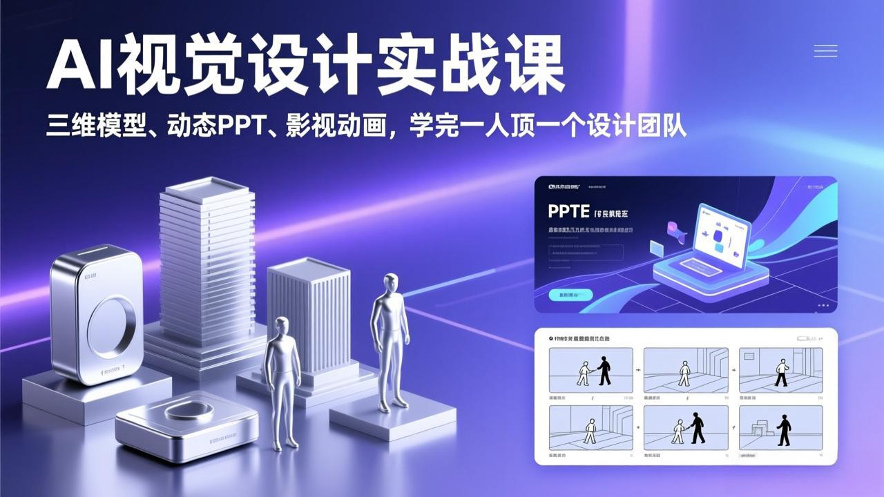 AI视觉设计实战课，三维模型、动态PPT、影视动画，学完一人顶一个设计团队-优创项目网