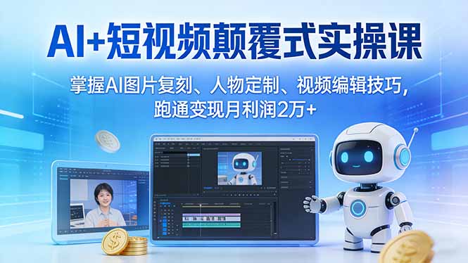 AI+短视频颠覆式实操课：掌握AI图片复刻、人物定制、视频编辑技巧，跑通变现月利润2万+-优创项目网