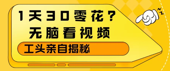 1天30零花？无脑看视频，大佬亲自揭秘-优创项目网