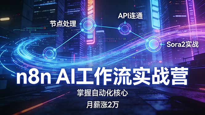 n8n AI工作流实战营，节点处理+API连通+Sora2实战，掌握自动化核心月薪涨2万-优创项目网