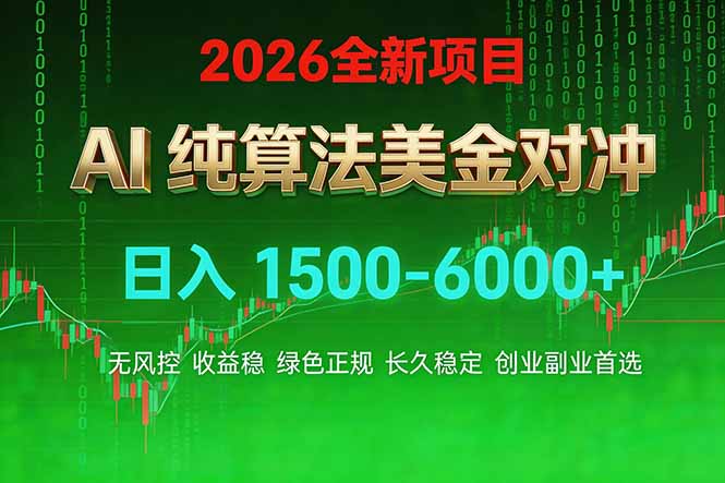 2026 全新美金对冲项目，不套平台赠金，不封号，纯算法对冲，日入 1500-6000+-优创项目网