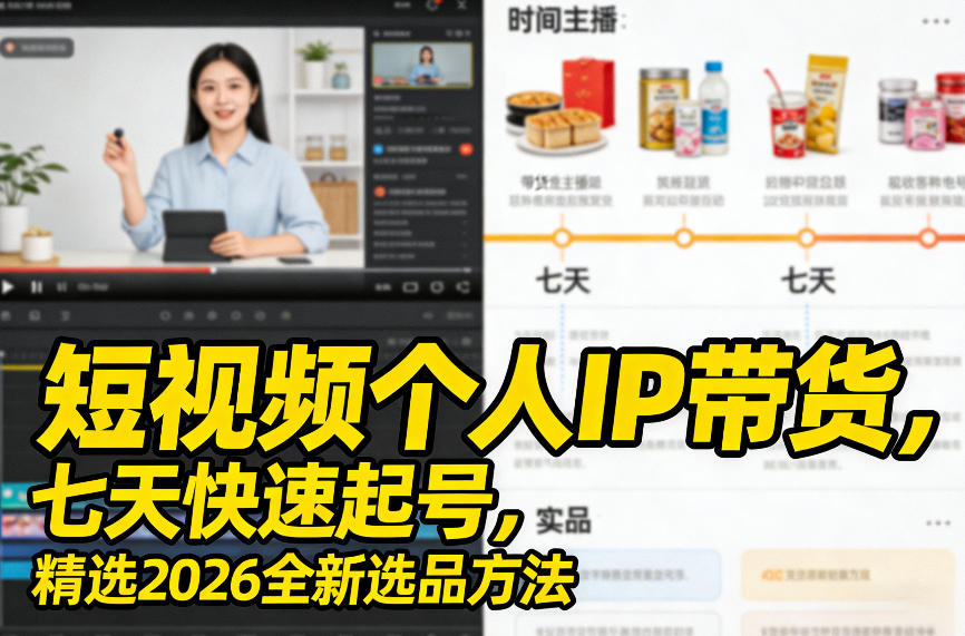 短视频个人IP带货，七天快速起号，精选2026全新选品方法-优创项目网