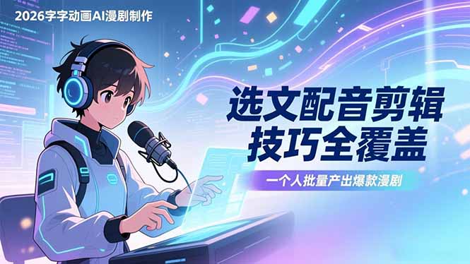 2026字字动画AI漫剧制作-1期，选文配音剪辑技巧全覆盖，一个人就能批量产出爆款漫剧-优创项目网