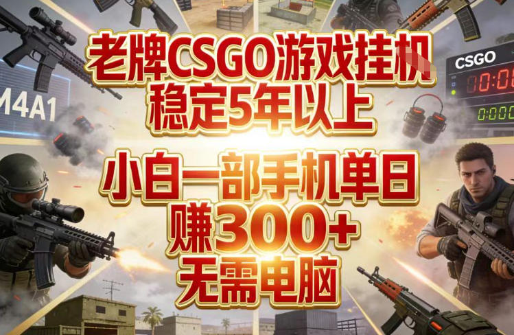 老牌CSGO游戏挂G，稳定5年以上，小白一部手机单日賺3张+，无需电脑【揭秘】-优创项目网