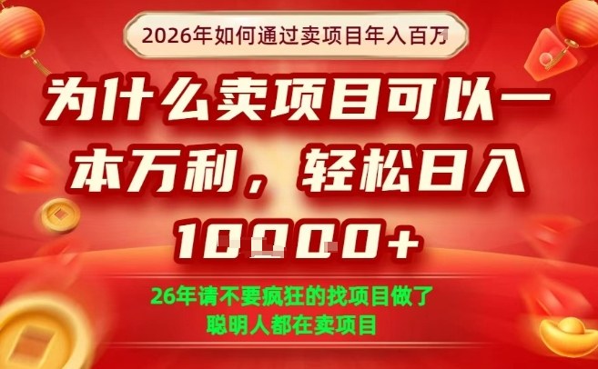 一单净利润1K+，26年想年入100个W，死磕卖项目就够了【揭秘】-优创项目网