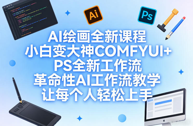 AI绘画全新课程，小白变大神COMFYUI+PS全新工作流，革命性AI工作流教学，让每个人轻松上手-优创项目网