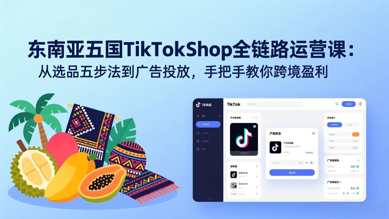 东南亚五国TikTok Shop全链路运营课：从选品五步法到广告投放，手把手教你跨境盈利-优创项目网