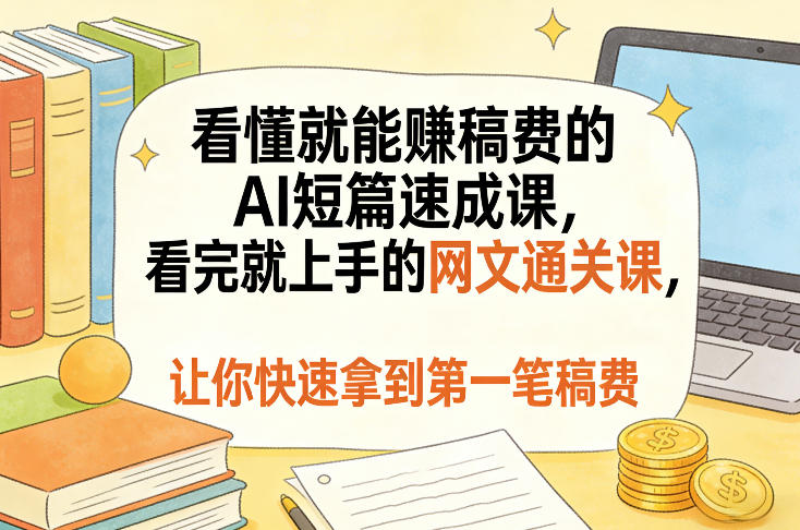 看懂就能賺稿费的AI短篇速成课，看完就上手的网文通关课，让你快速拿到第一笔稿费-优创项目网