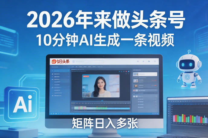 2026年来做头条号，10分钟AI生成一条视频，矩阵日入多张-优创项目网