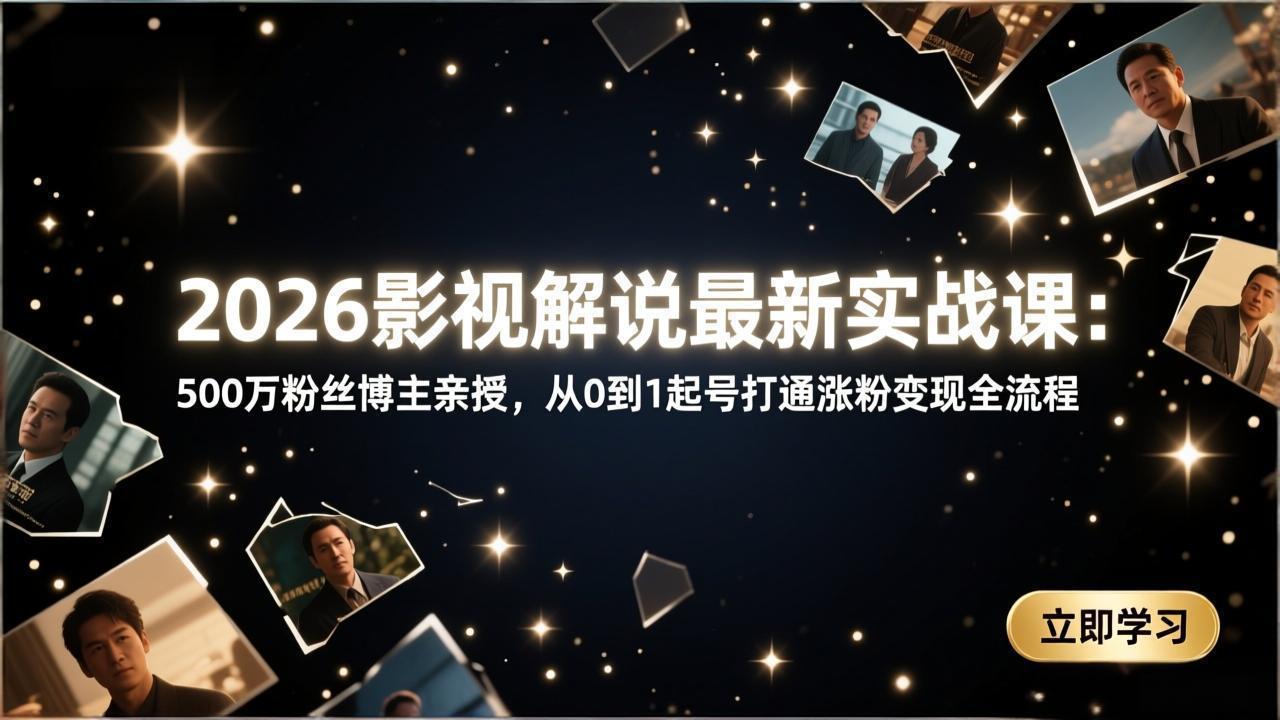 2026影视解说最新实战课：500万粉丝博主亲授，从0到1起号打通涨粉变现全流程-优创项目网