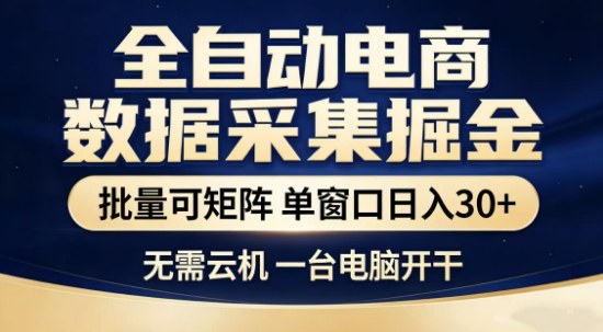 独家电商数据全自动采集项目，批量可矩阵，单窗口轻松日入3张+【揭秘】-优创项目网