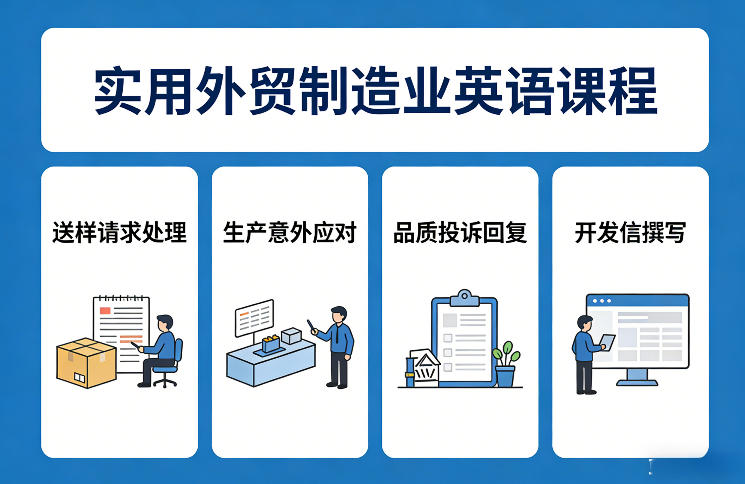 实用外贸制造业英语课程，教你专业处理送样请求、应对生产意外、回复品质投诉、撰写开发信等-优创项目网