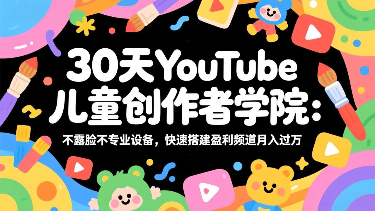 30天YouTube儿童创作者学院：不露脸不专业设备，快速搭建盈利频道月入过万-优创项目网