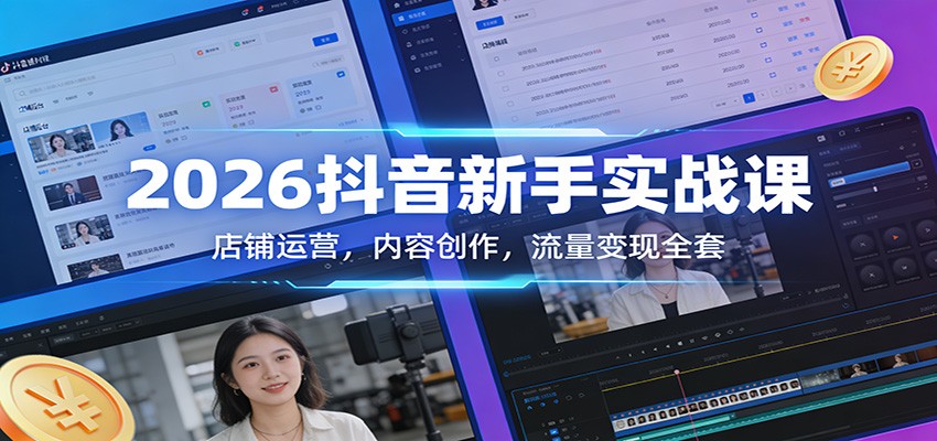 2026抖音新手实战课：店铺运营，内容创作，流量变现全套-优创项目网