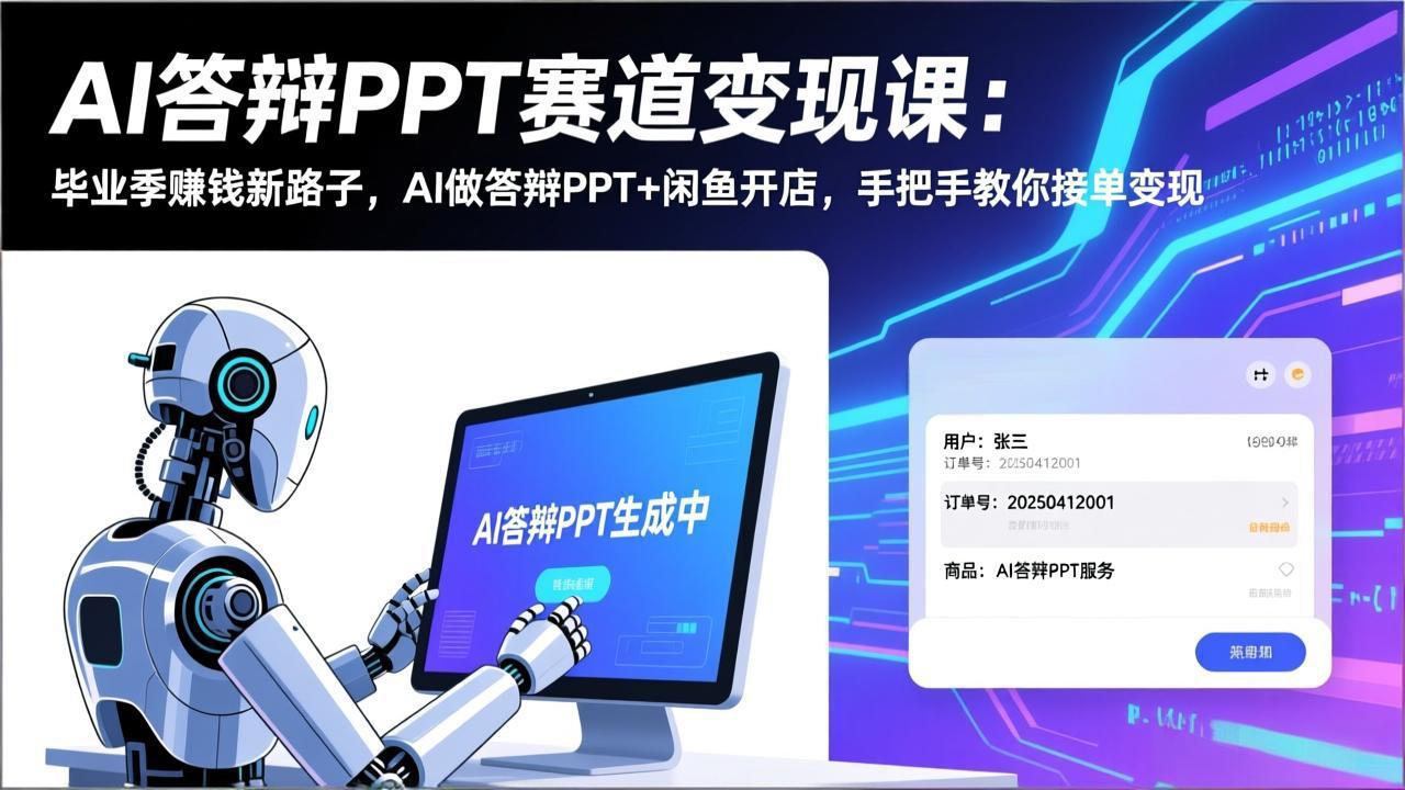 AI答辩PPT赛道变现课：毕业季赚钱新路子，AI做答辩PPT+闲鱼开店，手把手教你接单变现-优创项目网