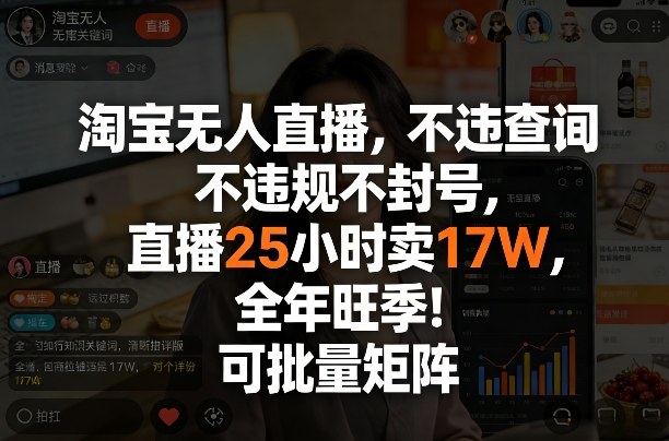淘宝无人直播，不违规不封号，直播25小时卖17W，全年旺季！可批量矩阵【揭秘】-优创项目网