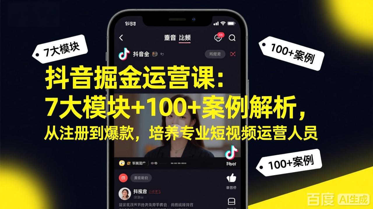 抖音掘金运营课：7大模块+100+案例解析，从注册到爆款，培养专业短视频运营人员-优创项目网