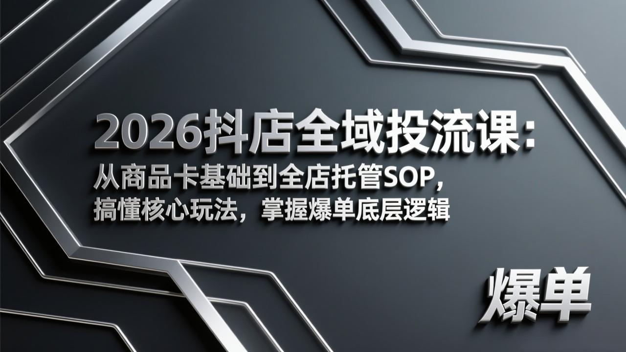 2026抖店全域投流课：从商品卡基础到全店托管SOP，搞懂核心玩法，掌握爆单底层逻辑-优创项目网