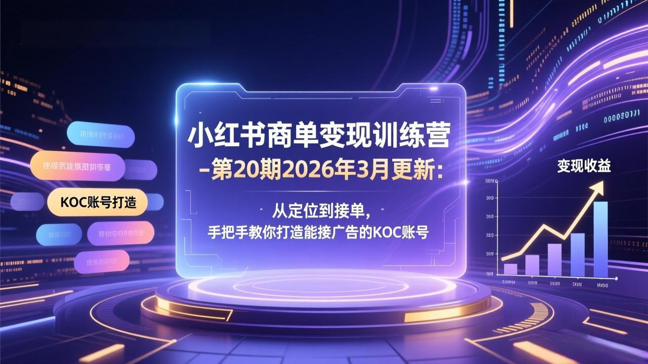 小红书商单变现训练营-第20期26年3月更新：从定位到接单，手把手教你打造能接广告的KOC账号-优创项目网