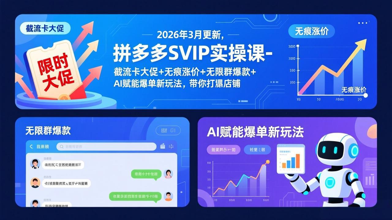 拼多多SVIP实操课-26年3月，截流卡大促+无痕涨价+无限群爆款+AI赋能爆单新玩法，带你打爆店铺-优创项目网